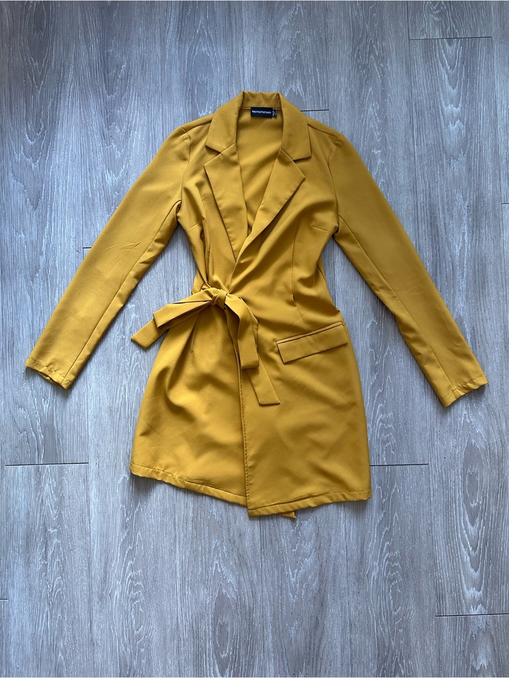 PrettyLittleThing Mustard Tie-Waist Blazer Dress